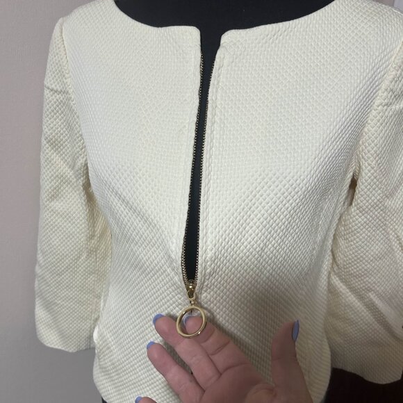 Women's Linda Allard Ellen Tracy Off White Open Front Blazer Zip Jacket Size 8 - Picture 8 of 10